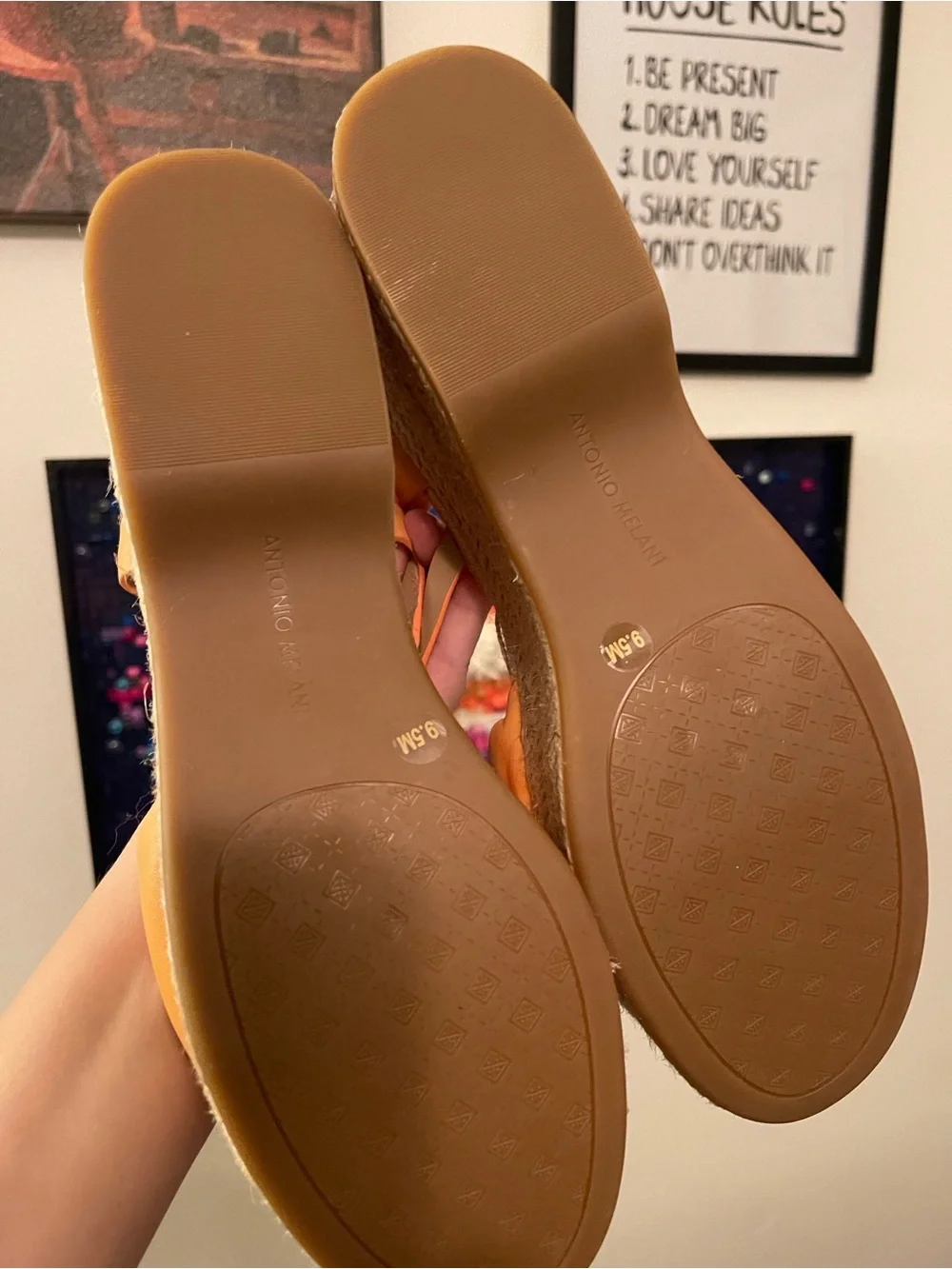 ANTONIO MELANI Orange Leather Espadrille Platform Sandals